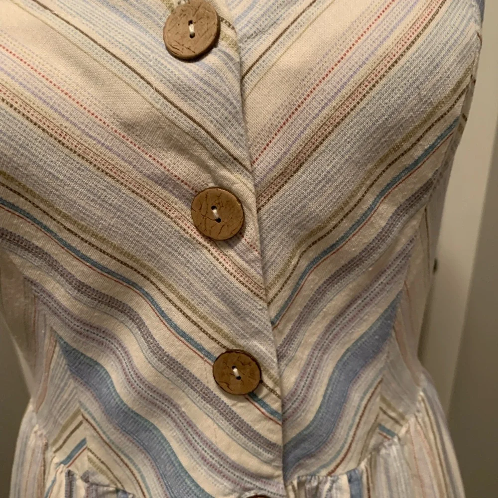 City Studio Striped Button-Front Sundress in Cream and Light Blue - Picture 2 of 5